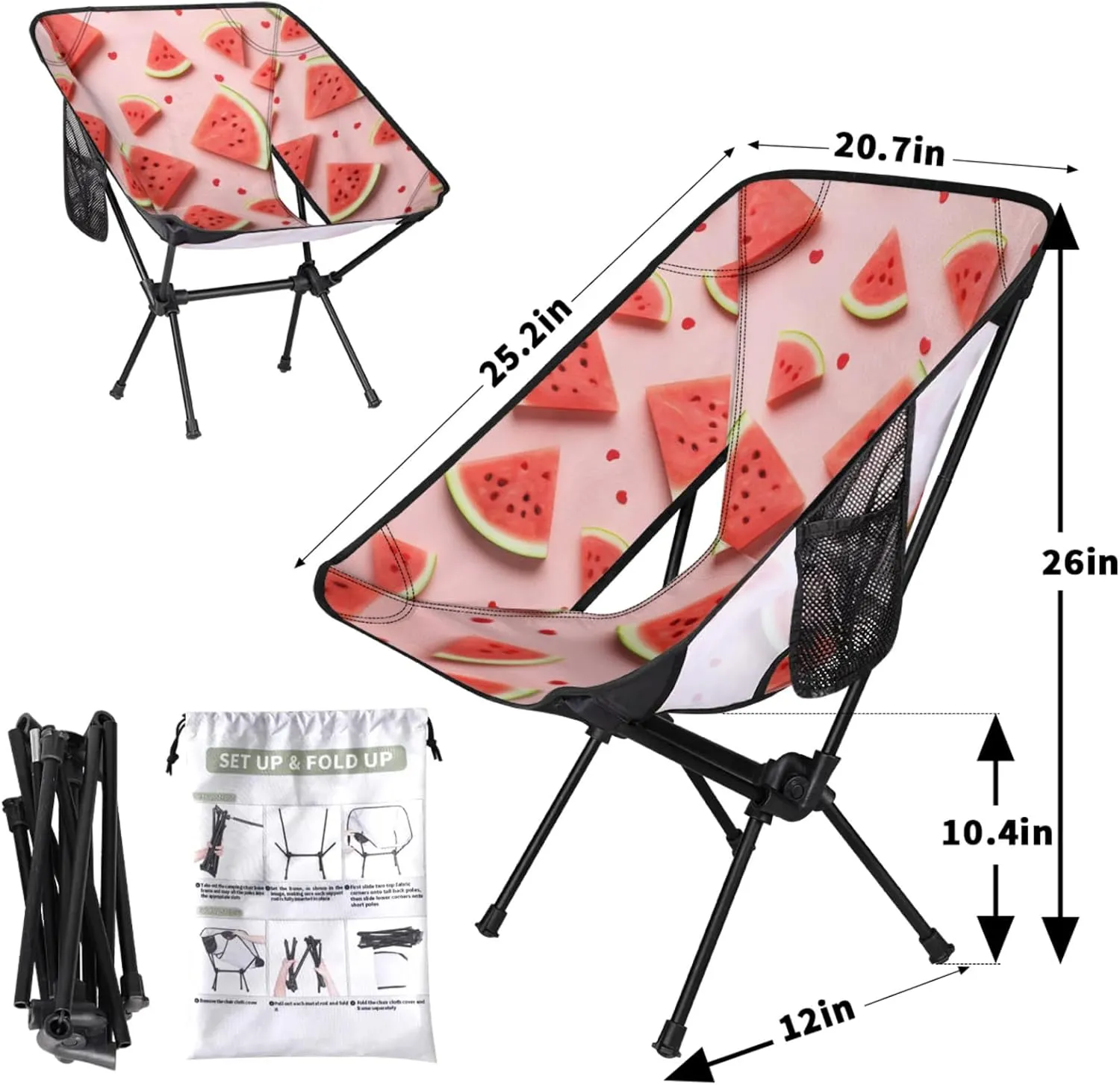 Honeybaby Folding Camping Chair Fresh Fruit Watermelon Camping Chairs Lightweight Portable Chair Outdoor Foldable Chairs for Camping Travel Picnic Beach Hiking