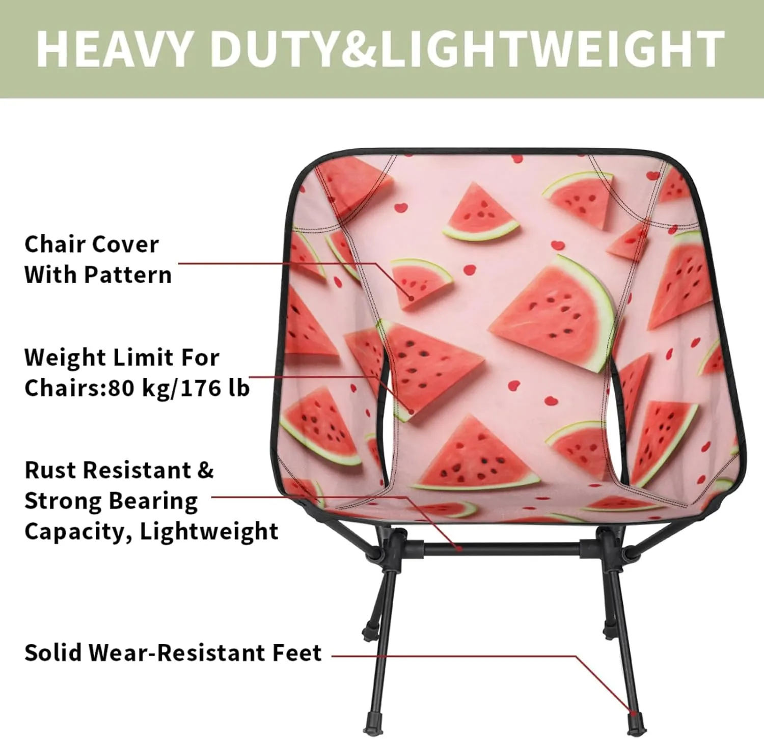 Honeybaby Folding Camping Chair Fresh Fruit Watermelon Camping Chairs Lightweight Portable Chair Outdoor Foldable Chairs for Camping Travel Picnic Beach Hiking