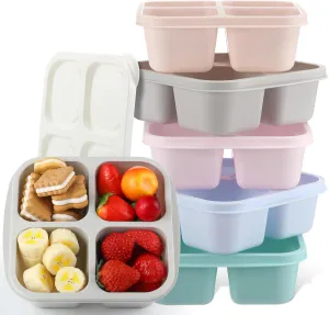 Honeydak Snack Containers 4 Compartment, 5 Pack Bento Snack Boxes Reusable Lunchable Containers with Lids Divided Meal Prep Lunch Food Storage Box for School Work Travel(Macaroon Color)