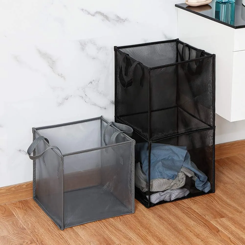 HONOMA Laundry Bags Hamper Bag with Handles,Portable &Collapsible Dirty Clothes Mesh Basket Foldable for Washing Storage, Kids Room,Dorm or Travel (Black, Single-Layer)