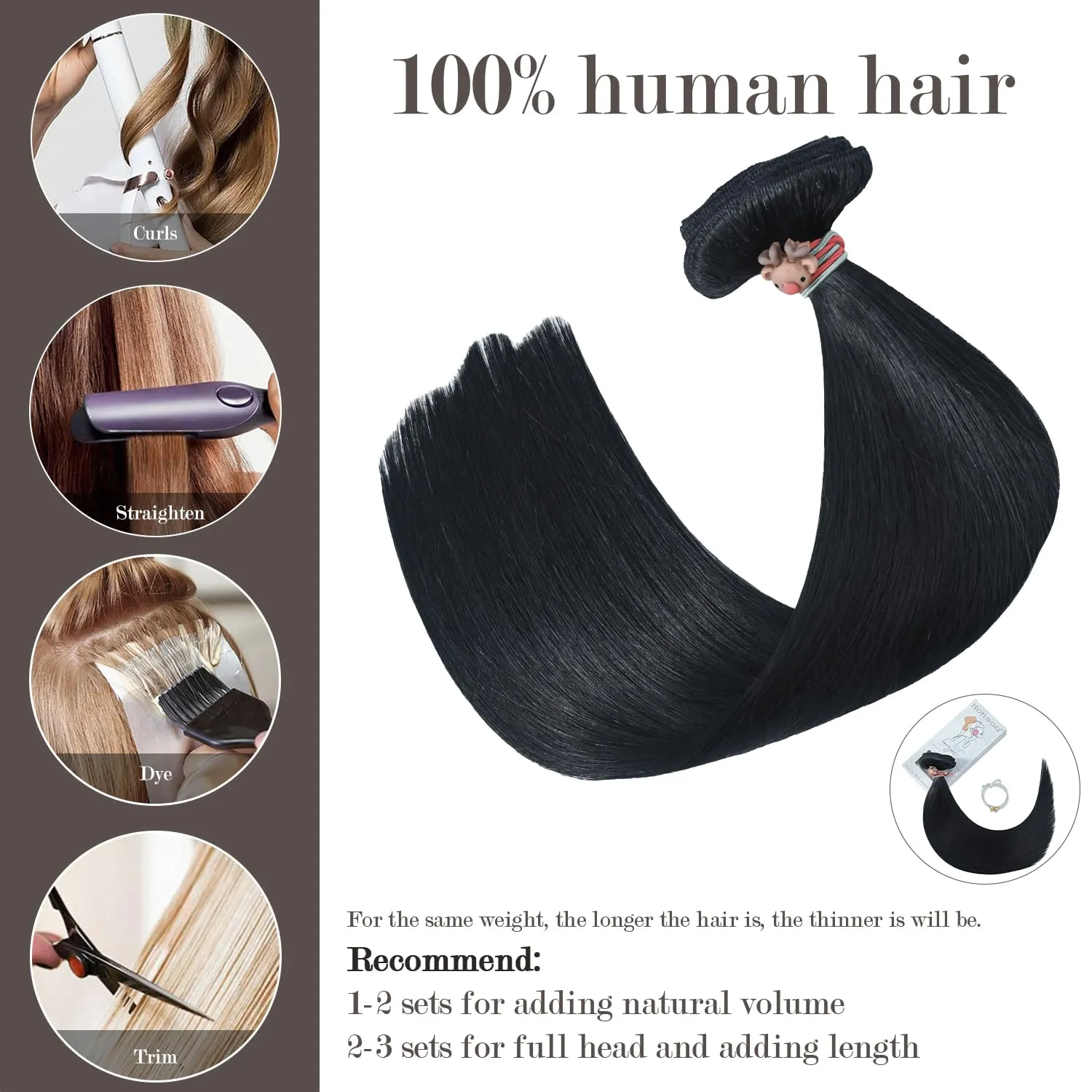 Honsoo Black Clip In Hair Extensions Real Human Hair Jet Black 70g 7pcs 15in Silky Straight No Shedding For Full Head Real Human Hair For Black Women