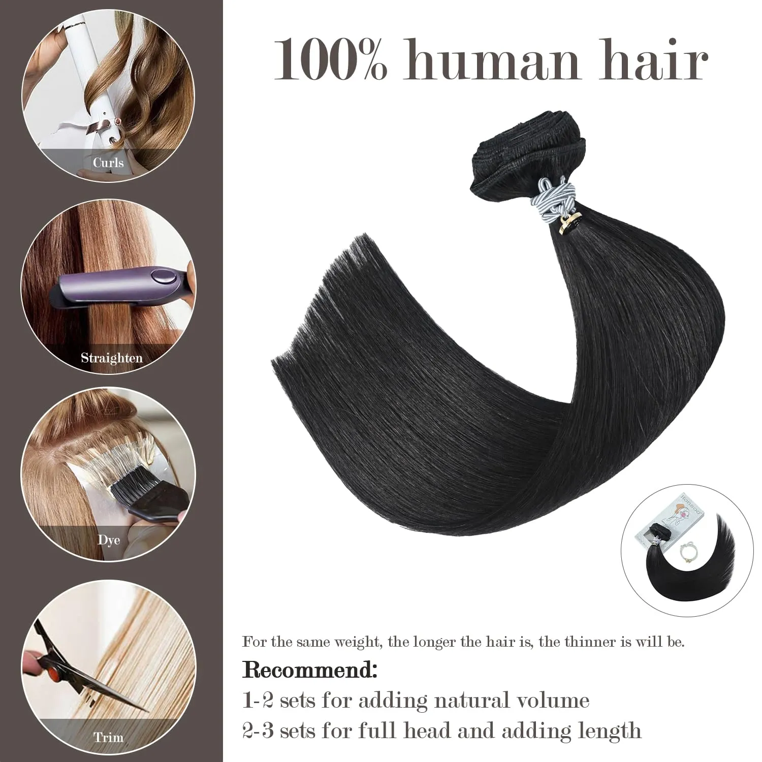 Honsoo Black Clip in Hair Extensions Real Human Hair Natural Black 70g 7pcs 15Inch Straight Real Clip in Natural Hair Extensions For Black Women