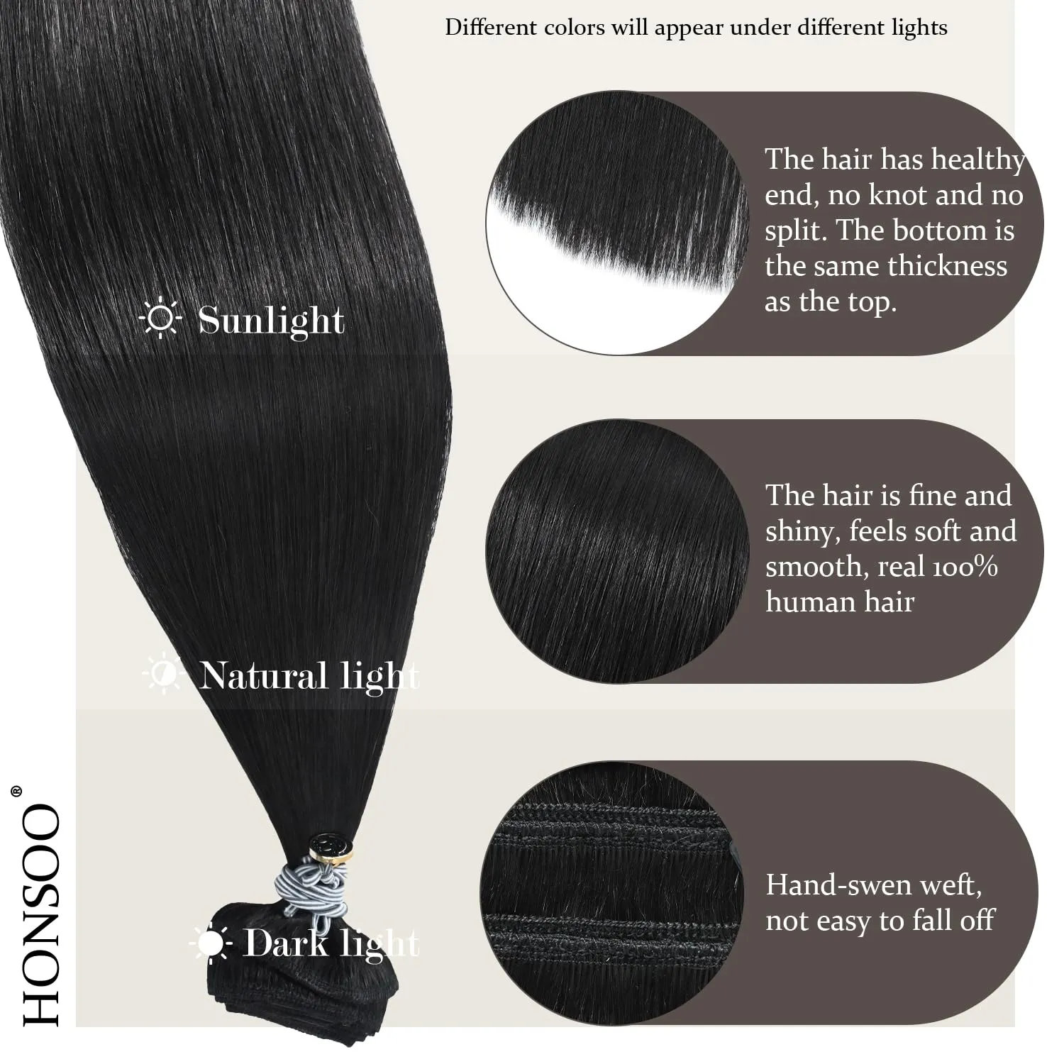 Honsoo Black Clip in Hair Extensions Real Human Hair Natural Black 70g 7pcs 15Inch Straight Real Clip in Natural Hair Extensions For Black Women