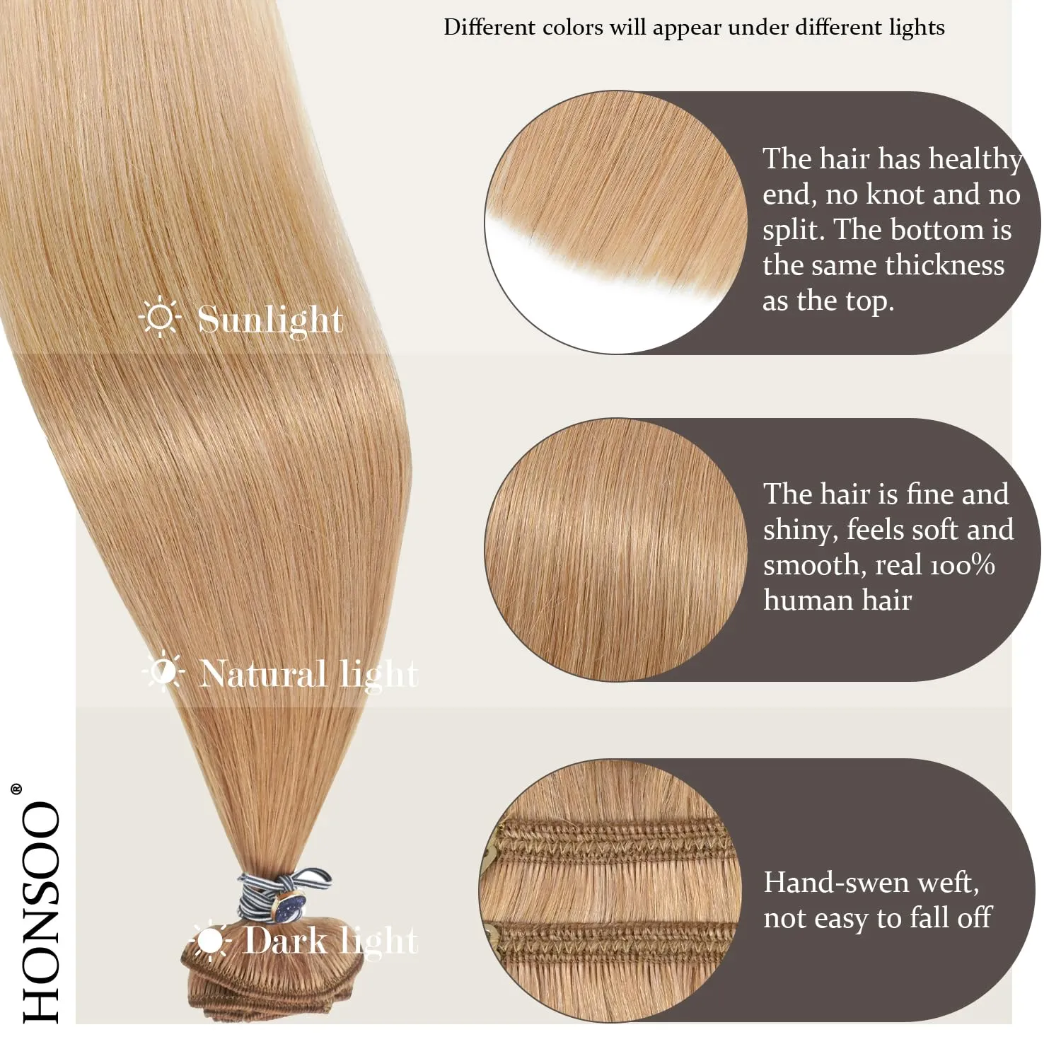 Honsoo Real Human Hair Clip In Hair Extensions 70g Golden Brown 7pcs 15in Silky Straight Hair No Shedding Hair Extensions Clip Ins For Full Head
