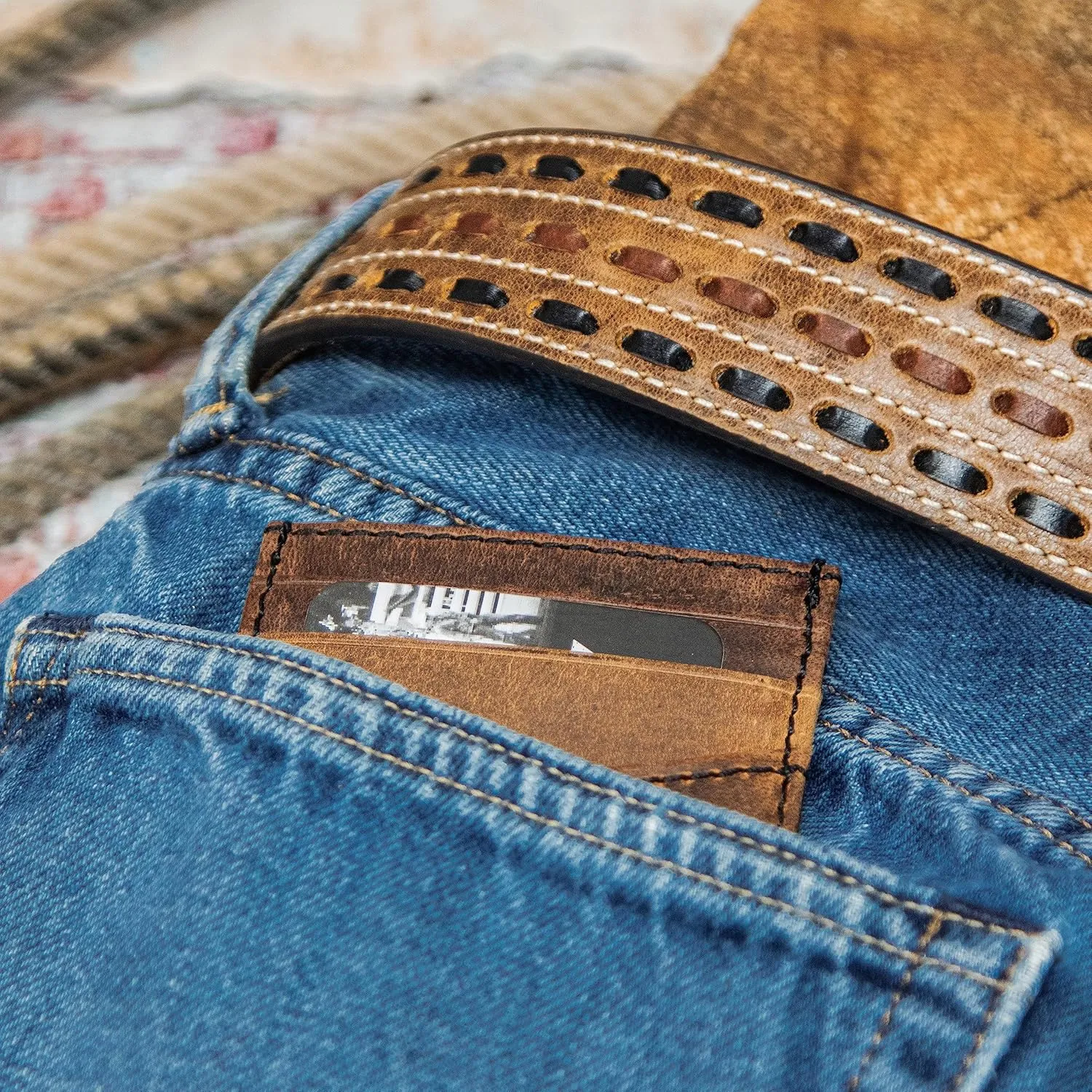 HOOEY Leather Men's Money Clip (Hawk - Brown/Sunset Serape)