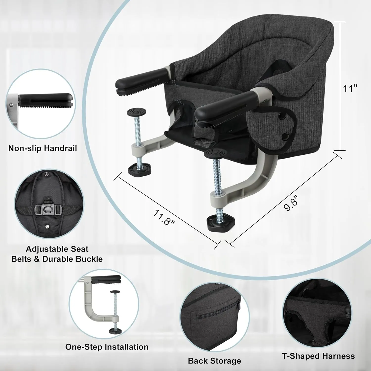 Hook On High Chair, Jozzve Baby High Chair, Portable High Chair for Travel, Foldable Fast Table Chair with Storage Bag, Baby Feeding Seat Clip On High Chair for Home and Travel (Brown)