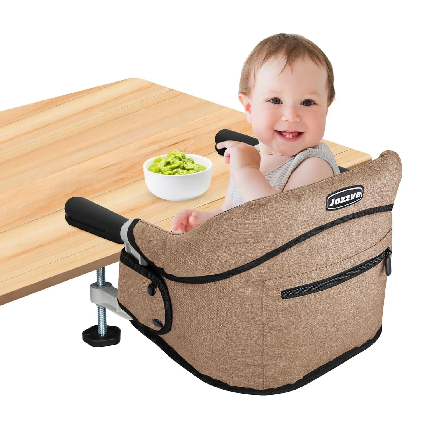 Hook On High Chair, Jozzve Baby High Chair, Portable High Chair for Travel, Foldable Fast Table Chair with Storage Bag, Baby Feeding Seat Clip On High Chair for Home and Travel (Brown)
