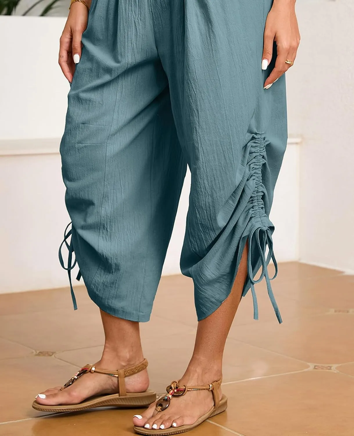 HOTIAN Women's Cotton Linen Boho Pants Summer High Waisted Casual High Waist Lounge Harem Pant 2025