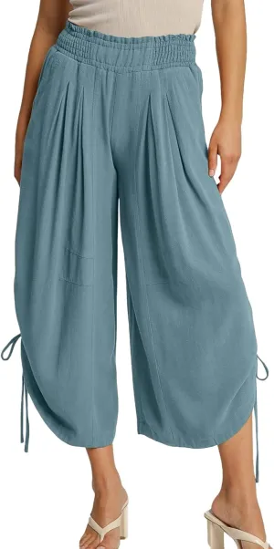 HOTIAN Women's Cotton Linen Boho Pants Summer High Waisted Casual High Waist Lounge Harem Pant 2025