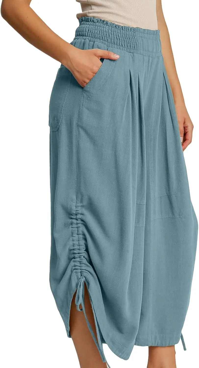 HOTIAN Women's Cotton Linen Boho Pants Summer High Waisted Casual High Waist Lounge Harem Pant 2025
