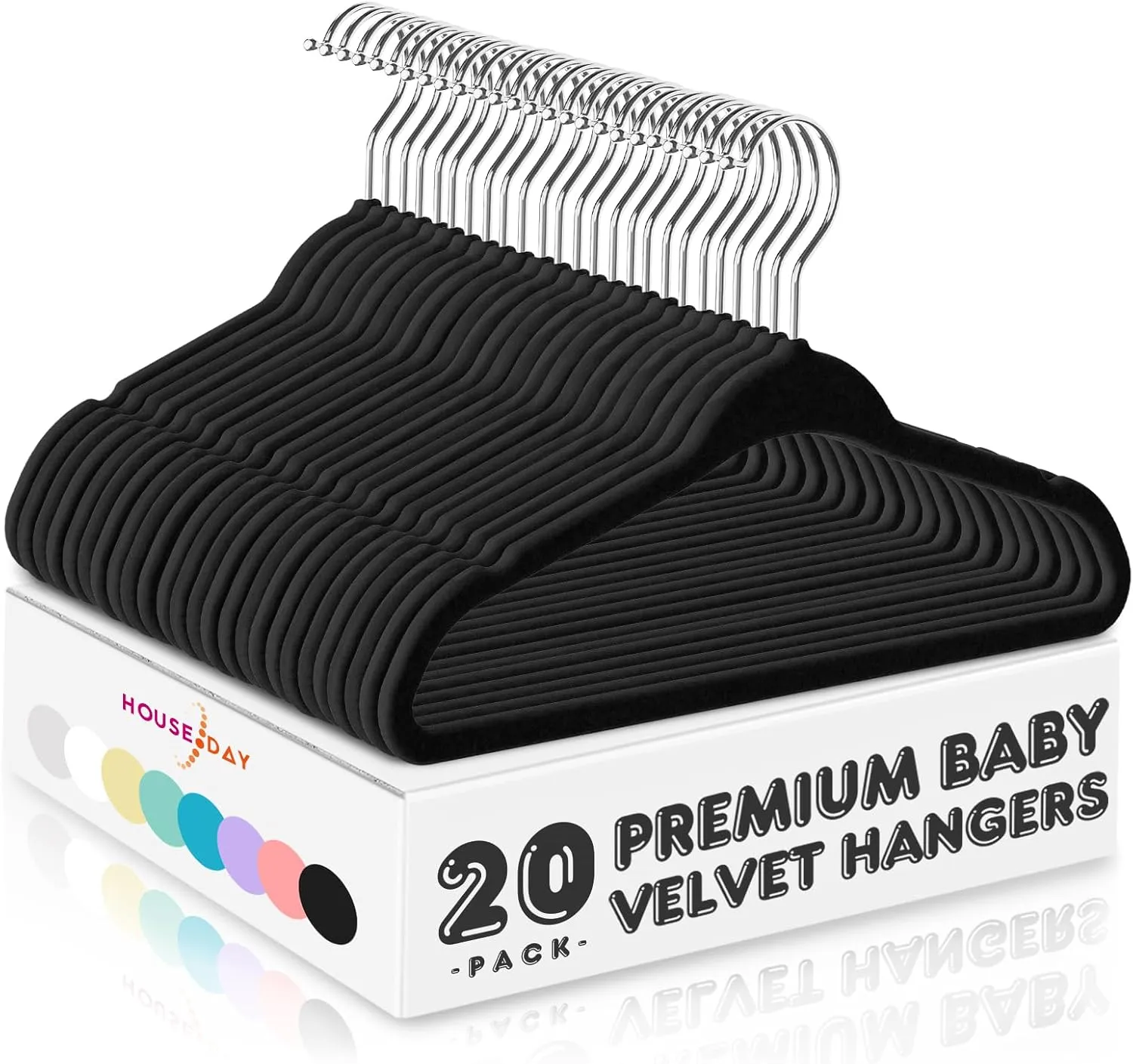 HOUSE DAY Black Velvet Baby Hangers 20 Pack, Premium Kids Hangers for Children, Infant & Toddler Clothes, Durable Non Slip Baby Felt Hanger, 11 Inch Hanger for Closet, Ideal for Everyday Use