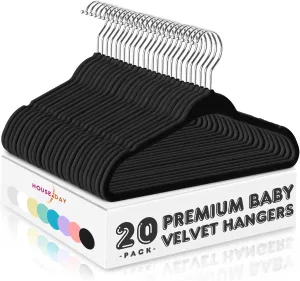 HOUSE DAY Black Velvet Baby Hangers 20 Pack, Premium Kids Hangers for Children, Infant & Toddler Clothes, Durable Non Slip Baby Felt Hanger, 11 Inch Hanger for Closet, Ideal for Everyday Use