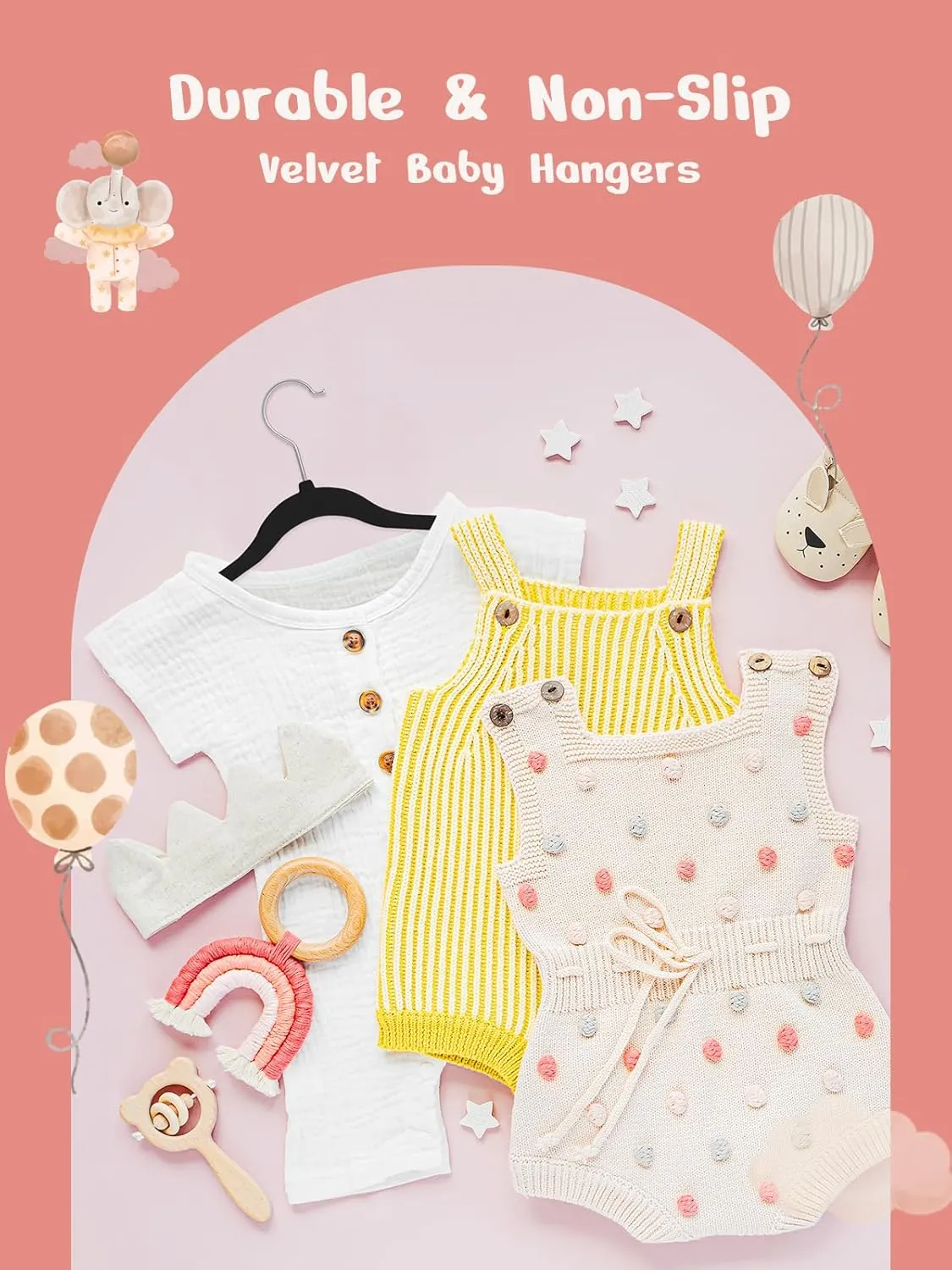 HOUSE DAY Black Velvet Baby Hangers 20 Pack, Premium Kids Hangers for Children, Infant & Toddler Clothes, Durable Non Slip Baby Felt Hanger, 11 Inch Hanger for Closet, Ideal for Everyday Use