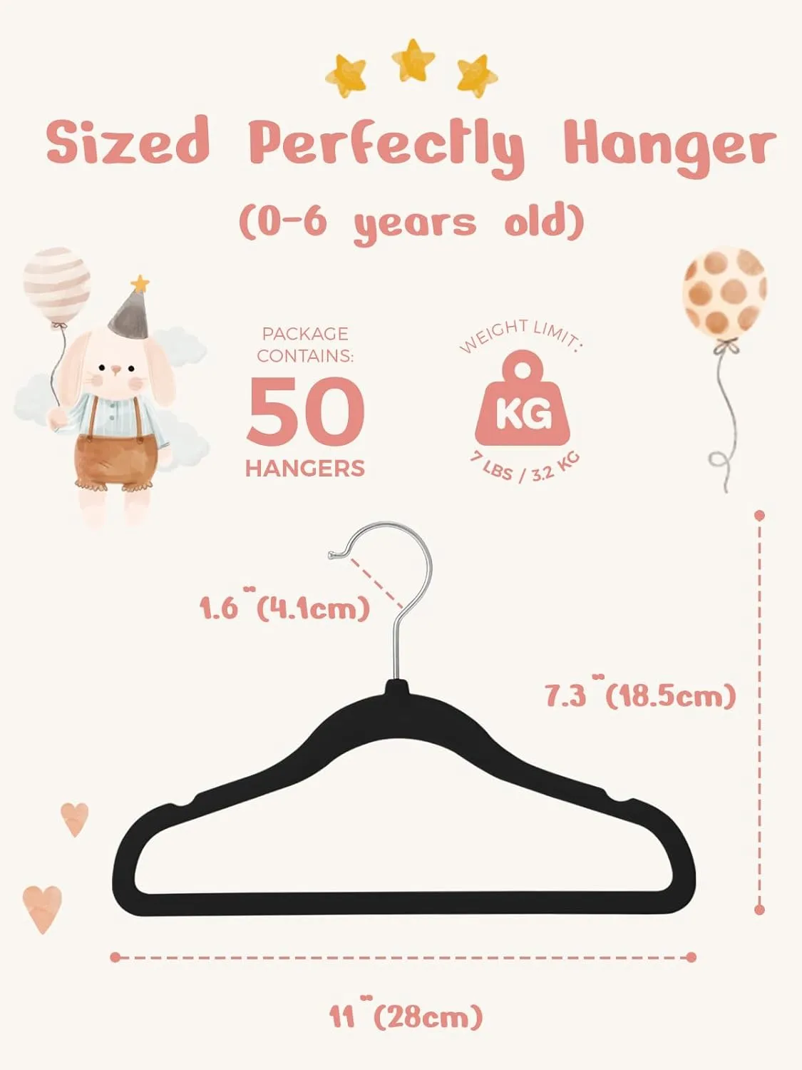 HOUSE DAY Black Velvet Baby Hangers 20 Pack, Premium Kids Hangers for Children, Infant & Toddler Clothes, Durable Non Slip Baby Felt Hanger, 11 Inch Hanger for Closet, Ideal for Everyday Use
