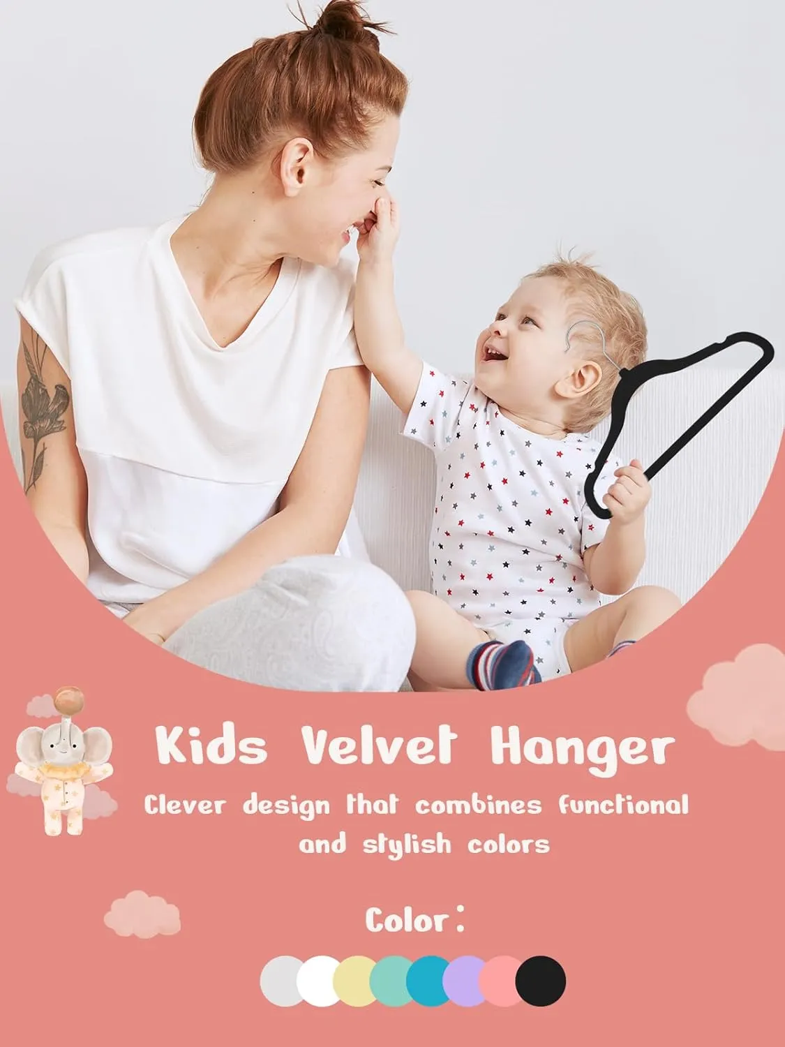 HOUSE DAY Black Velvet Baby Hangers 20 Pack, Premium Kids Hangers for Children, Infant & Toddler Clothes, Durable Non Slip Baby Felt Hanger, 11 Inch Hanger for Closet, Ideal for Everyday Use
