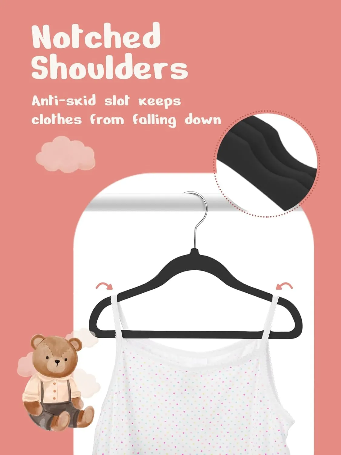 HOUSE DAY Black Velvet Baby Hangers 20 Pack, Premium Kids Hangers for Children, Infant & Toddler Clothes, Durable Non Slip Baby Felt Hanger, 11 Inch Hanger for Closet, Ideal for Everyday Use