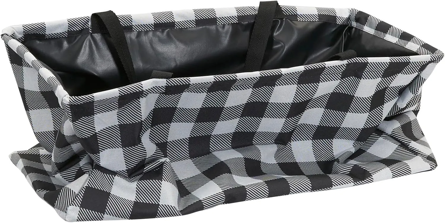 Household Essentials Black and White Plaid Krush Container All-Purpose Utility Tote