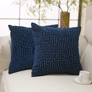 HPUK Geo Cut Velvet Throw Pillow Covers Pack of 2, 18x18 Inch Accent Cushion Covers for Living Room, Bedroom, Decorative Pillow Covers for Couch, Sofa, Chair, Navy