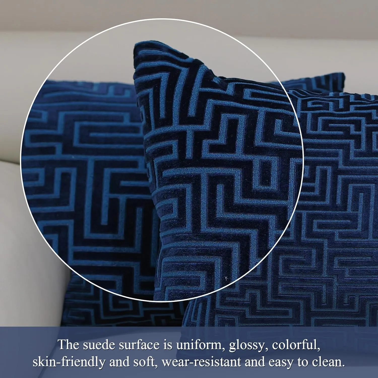 HPUK Geo Cut Velvet Throw Pillow Covers Pack of 2, 18x18 Inch Accent Cushion Covers for Living Room, Bedroom, Decorative Pillow Covers for Couch, Sofa, Chair, Navy