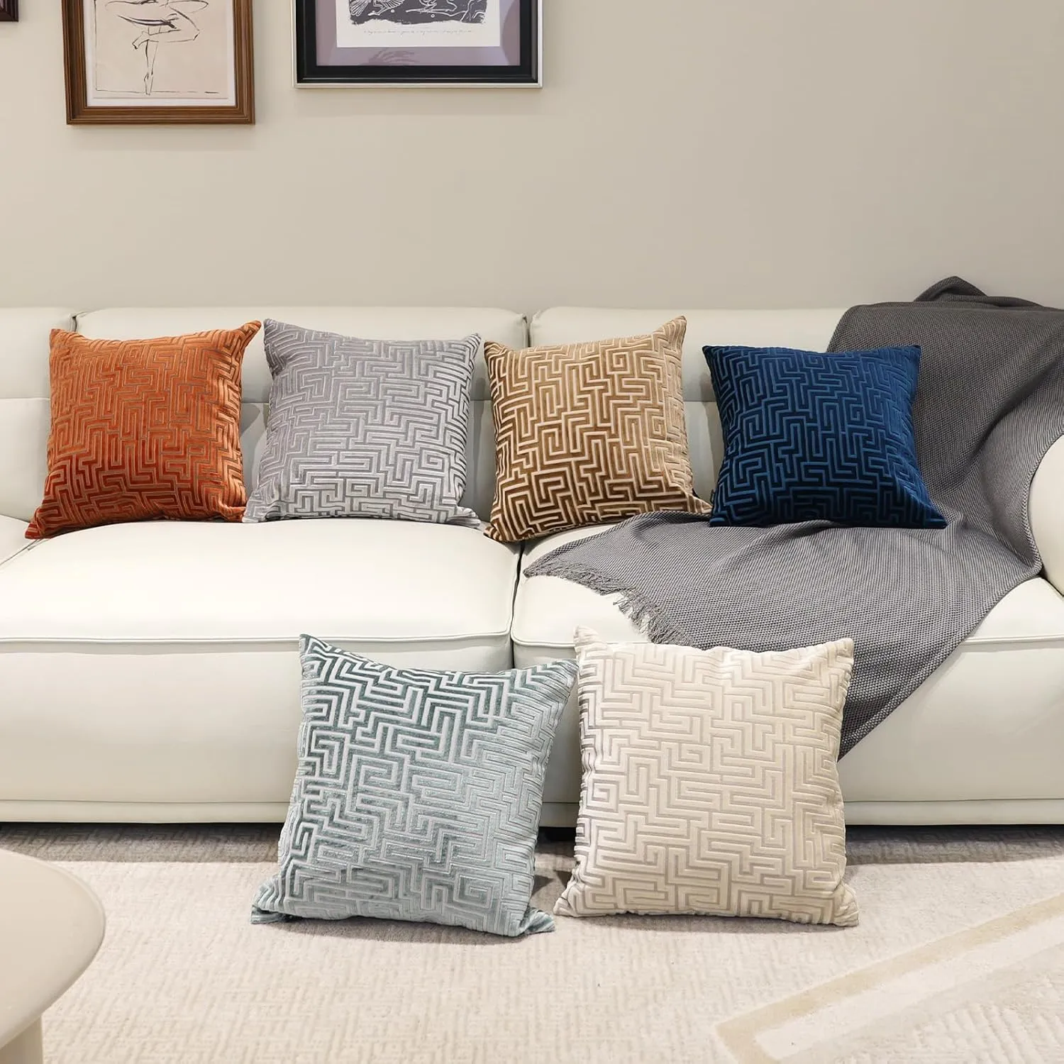 HPUK Geo Cut Velvet Throw Pillow Covers Pack of 2, 18x18 Inch Accent Cushion Covers for Living Room, Bedroom, Decorative Pillow Covers for Couch, Sofa, Chair, Navy