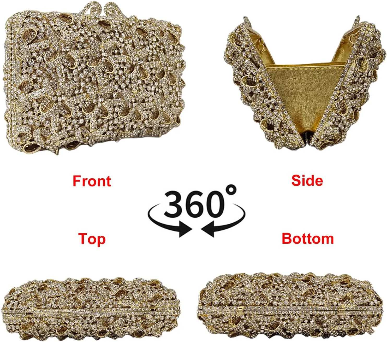 HUANG ZHUANG Bling Elegant Crystal Clutch Purse Luxury Rhinestone Evening Bag Prom Women Party Wedding Handbag
