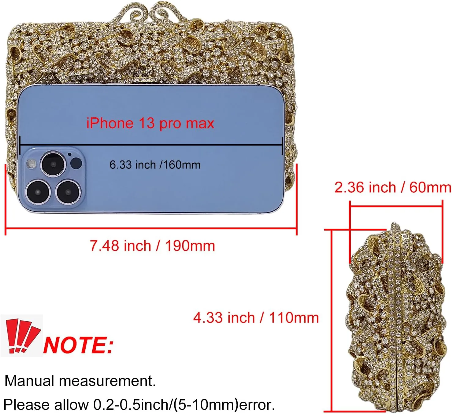 HUANG ZHUANG Bling Elegant Crystal Clutch Purse Luxury Rhinestone Evening Bag Prom Women Party Wedding Handbag