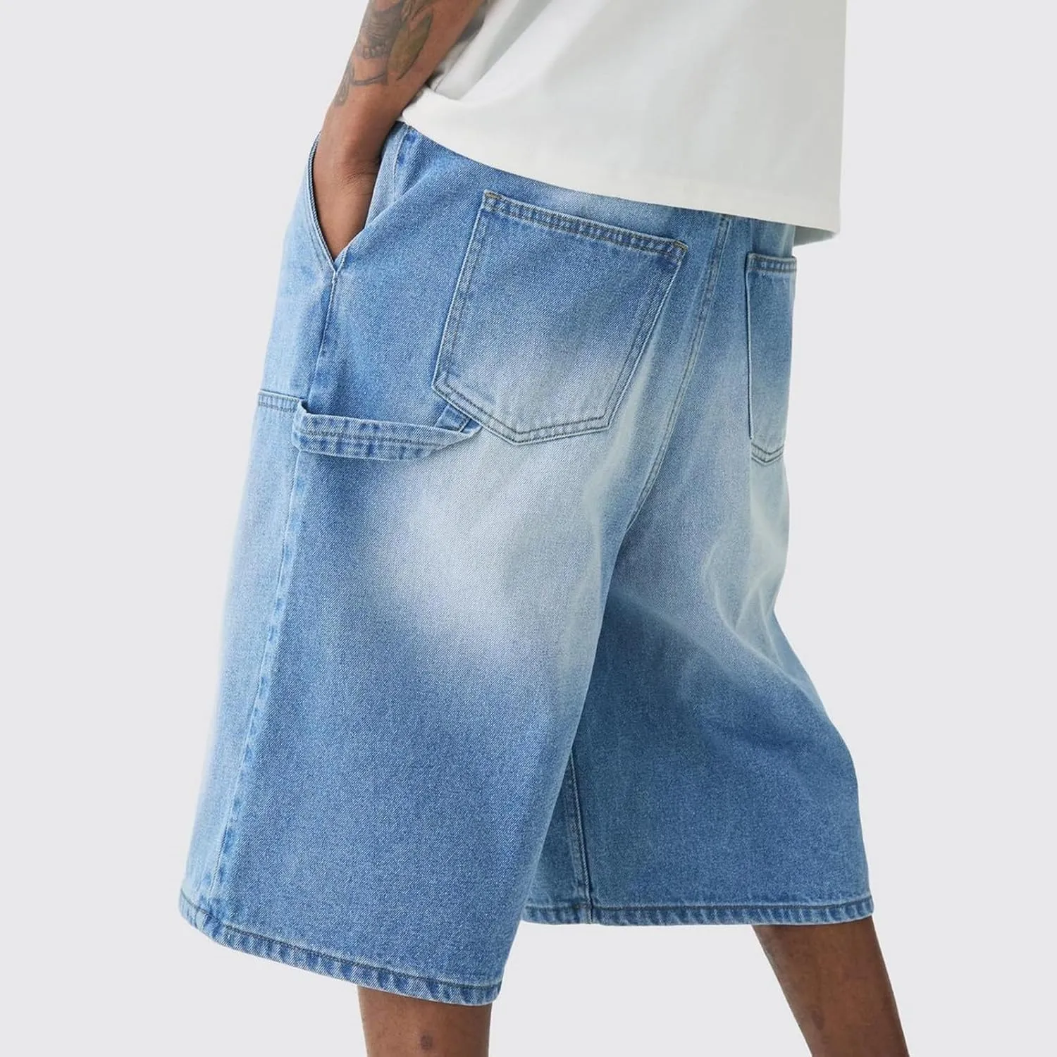 Hulpvktsgiq Baggy Jean Shorts for Men Casual Loose Fit Hip Hop Skateboard Denim Shorts