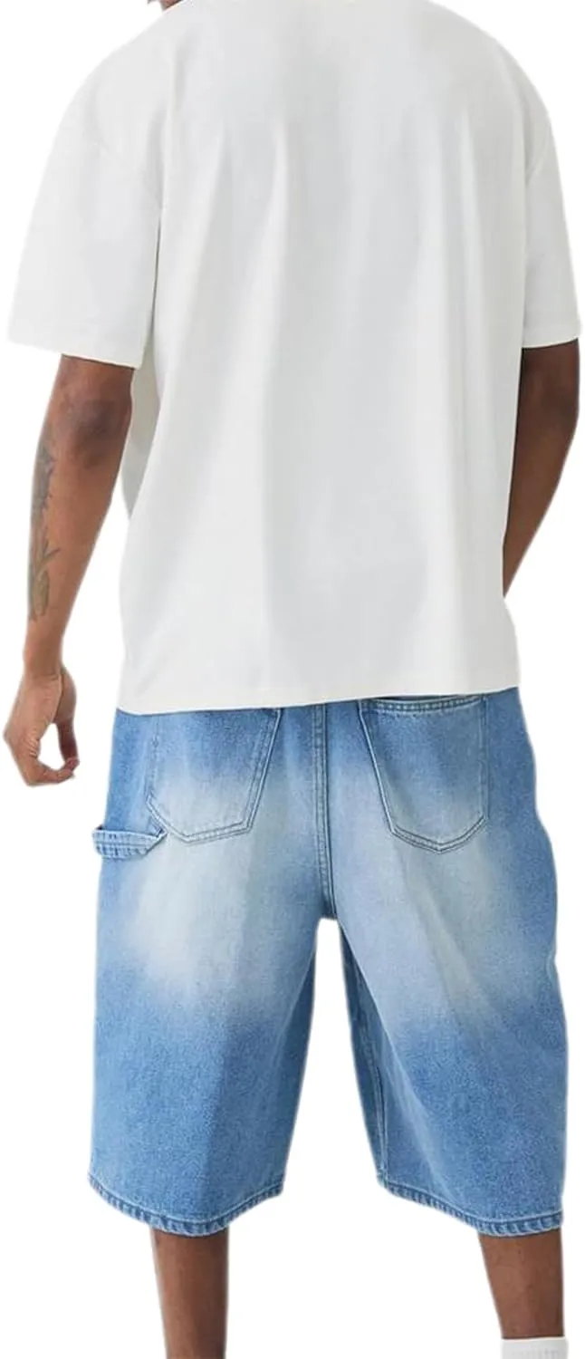 Hulpvktsgiq Baggy Jean Shorts for Men Casual Loose Fit Hip Hop Skateboard Denim Shorts