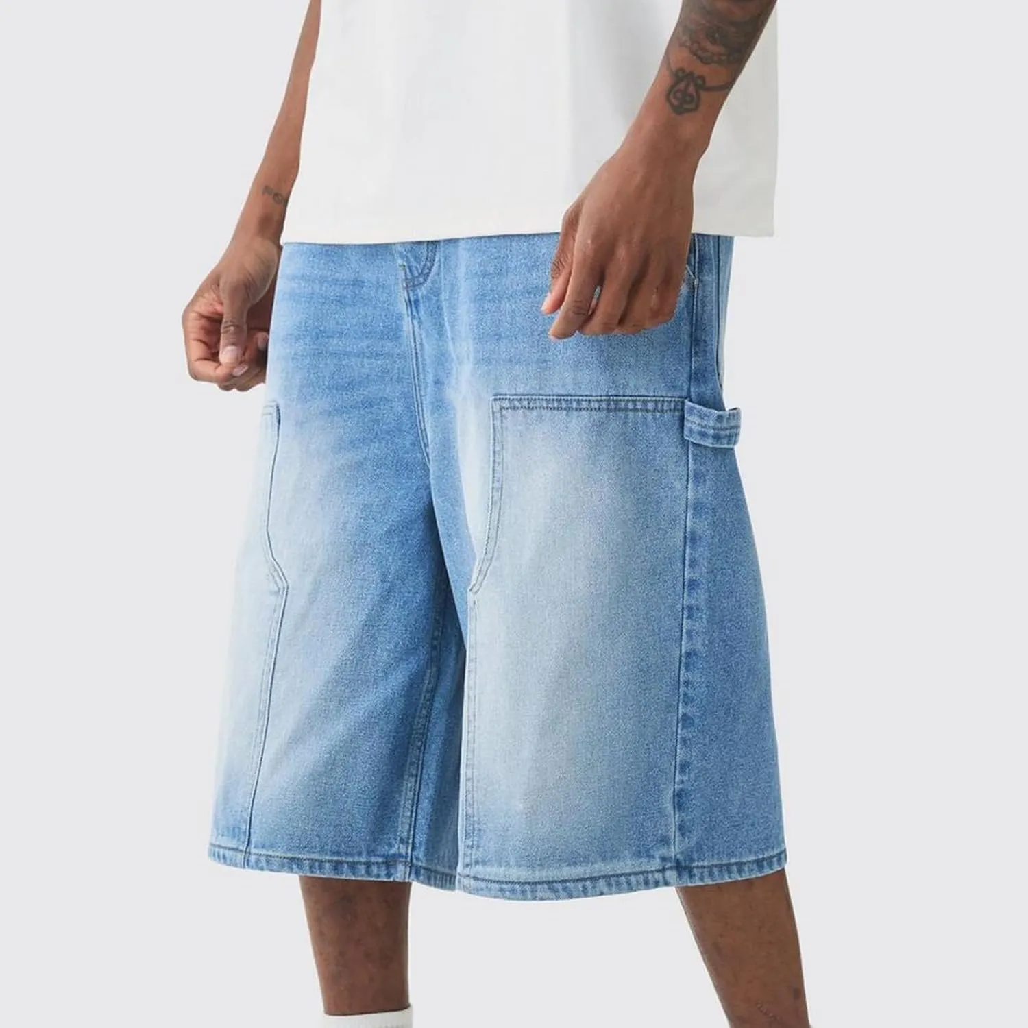 Hulpvktsgiq Baggy Jean Shorts for Men Casual Loose Fit Hip Hop Skateboard Denim Shorts
