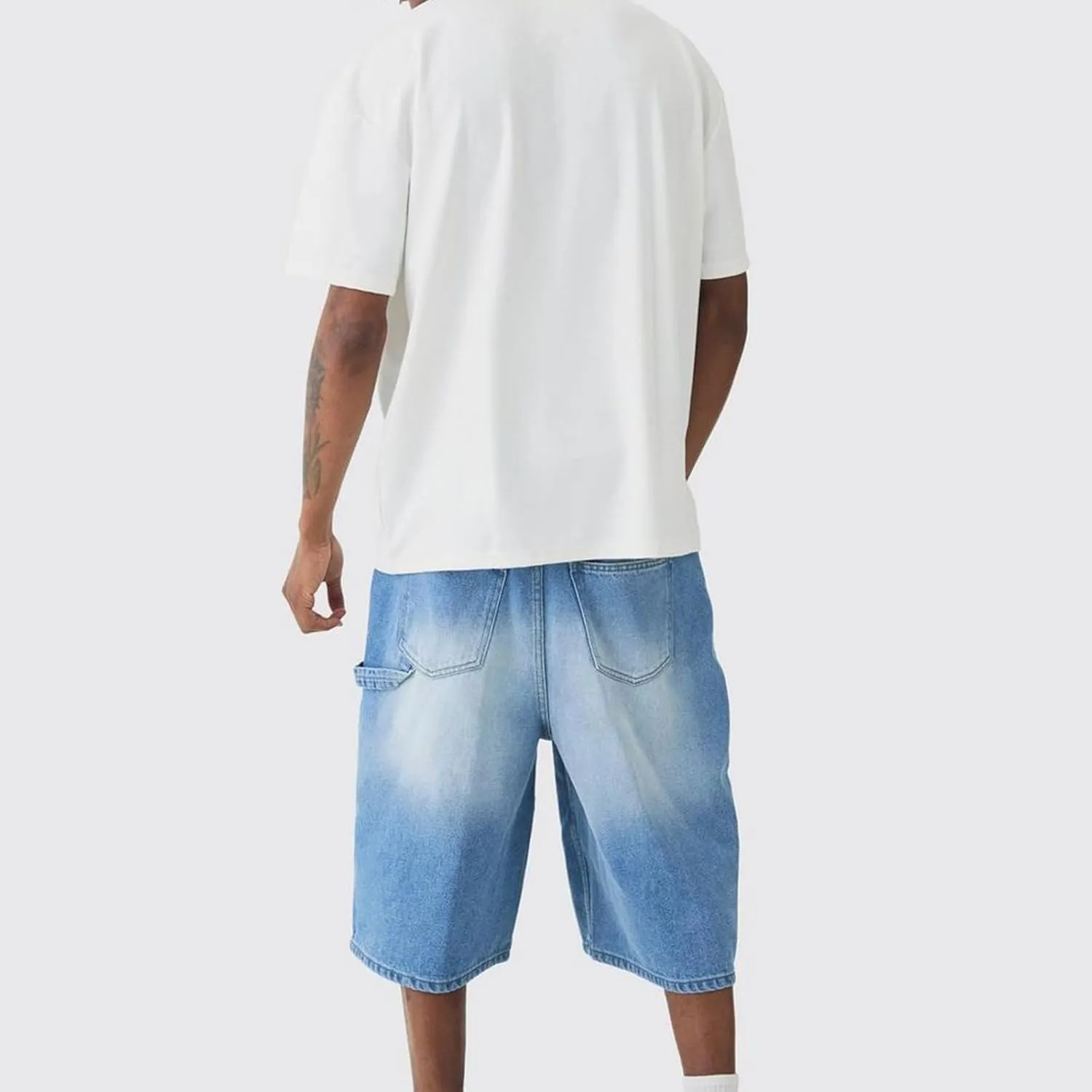 Hulpvktsgiq Baggy Jean Shorts for Men Casual Loose Fit Hip Hop Skateboard Denim Shorts