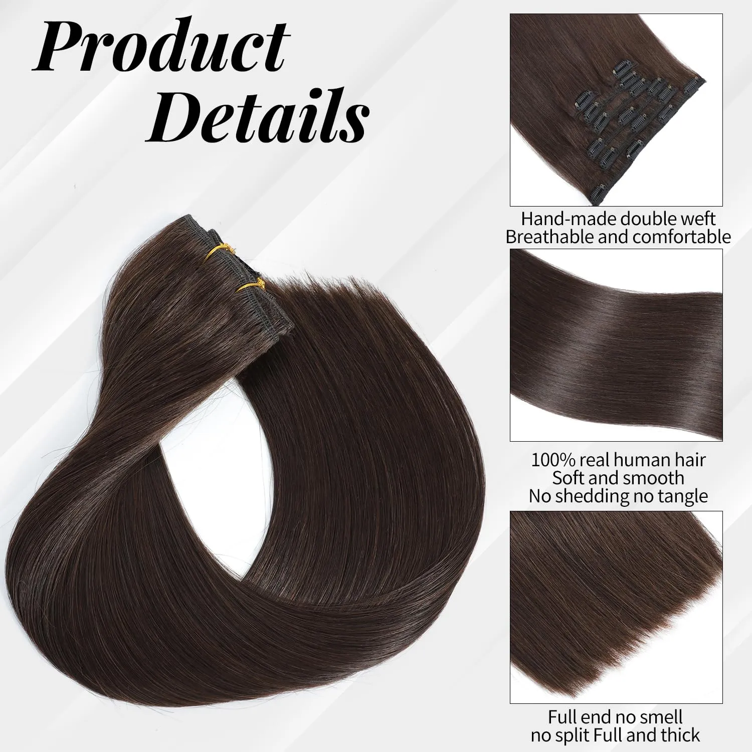Human Hair Clip In Extensions Dark Brown Real Human Hair 22 Inch 7pcs 120g Remy Straight Hair Extensions Seamless Double Weft 16clips ins for Fashion Women