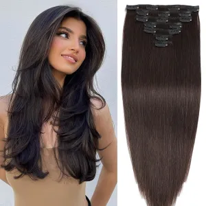 Human Hair Clip In Extensions Dark Brown Real Human Hair 22 Inch 7pcs 120g Remy Straight Hair Extensions Seamless Double Weft 16clips ins for Fashion Women