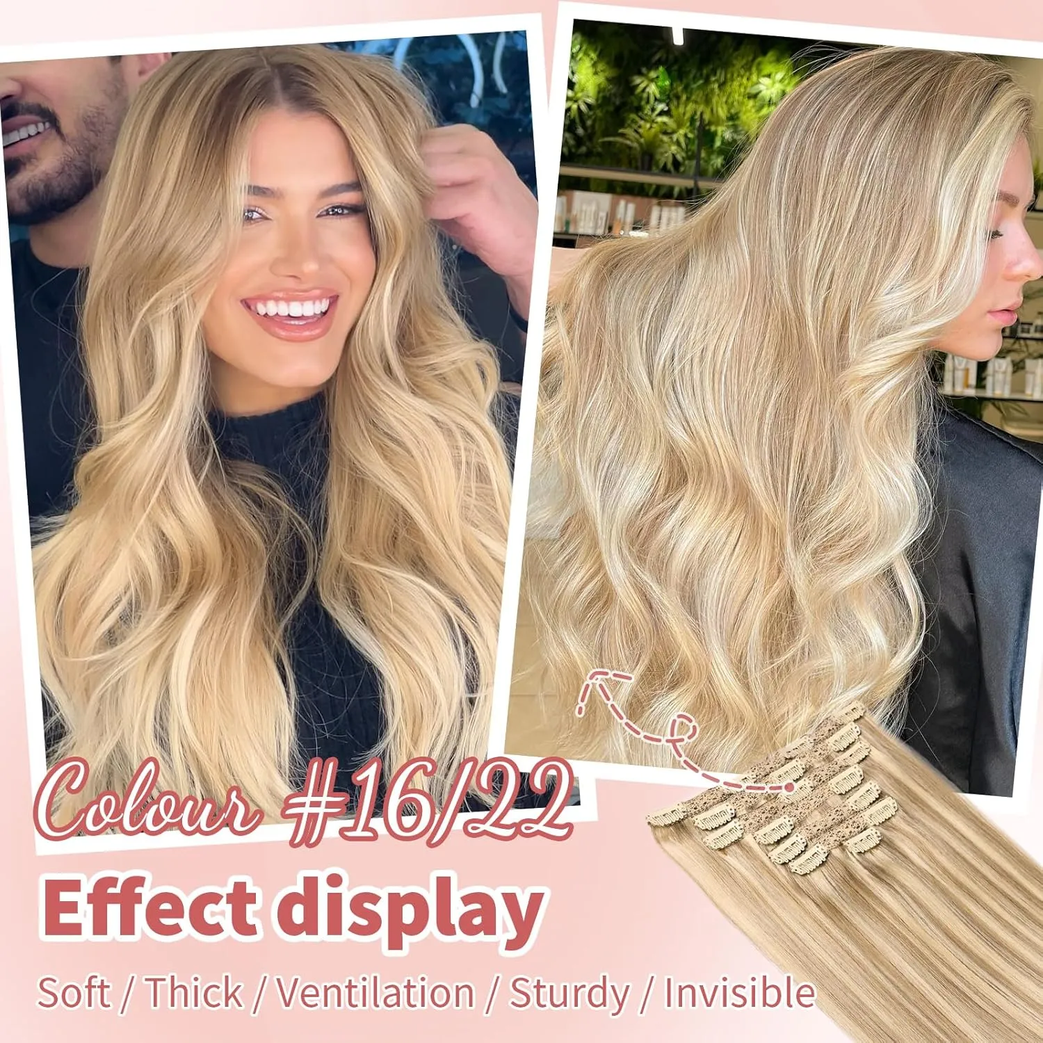 human hair clip in extensions Soft&Natural 120g 7pcs hair extensions real human hair clip insHair Straight&Invisible (14 Inch,#16/22)