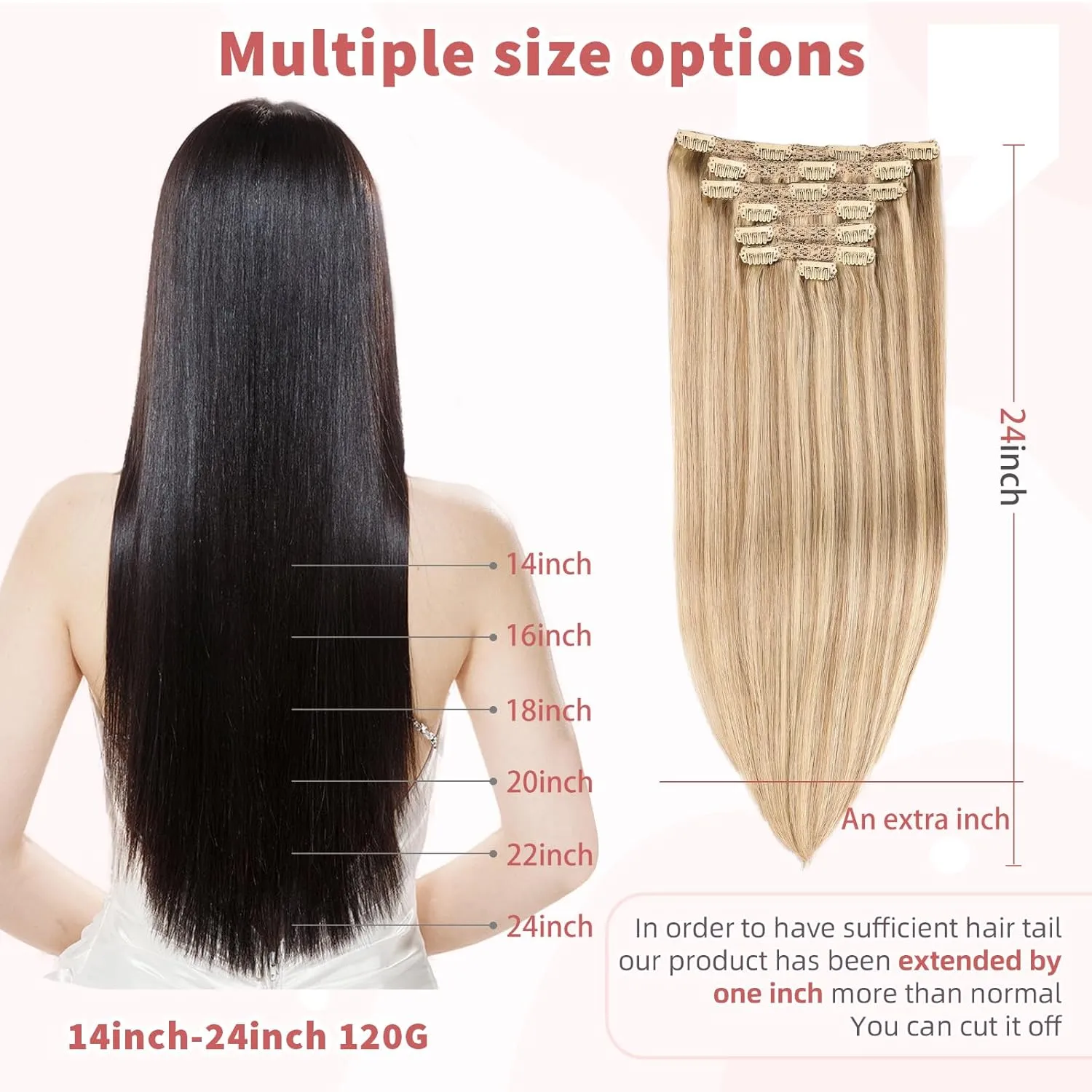 human hair clip in extensions Soft&Natural 120g 7pcs hair extensions real human hair clip insHair Straight&Invisible (14 Inch,#16/22)