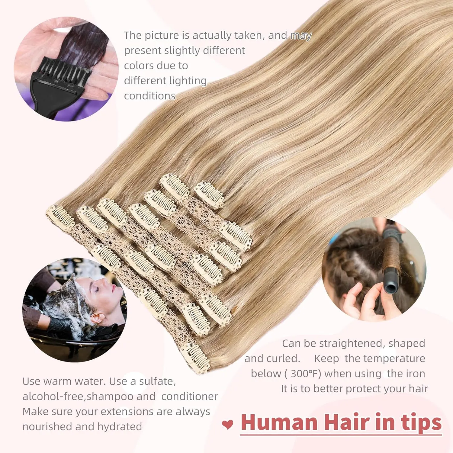 human hair clip in extensions Soft&Natural 120g 7pcs hair extensions real human hair clip insHair Straight&Invisible (14 Inch,#16/22)