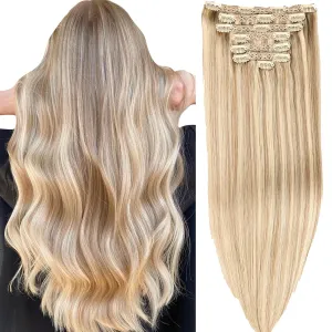 human hair clip in extensions Soft&Natural 120g 7pcs hair extensions real human hair clip insHair Straight&Invisible (14 Inch,#16/22)