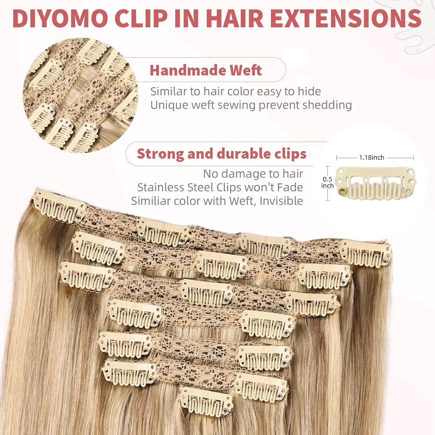 human hair clip in extensions Soft&Natural 120g 7pcs hair extensions real human hair clip insHair Straight&Invisible (14 Inch,#16/22)
