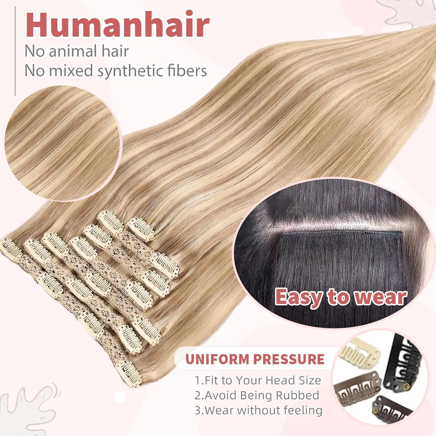 human hair clip in extensions Soft&Natural 120g 7pcs hair extensions real human hair clip insHair Straight&Invisible (14 Inch,#16/22)