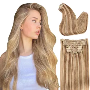 human hair clip in extensions Soft&Natural 120g 7pcs hair extensions real human hair clip insHair Straight&Invisible (14Inch, 18/613)