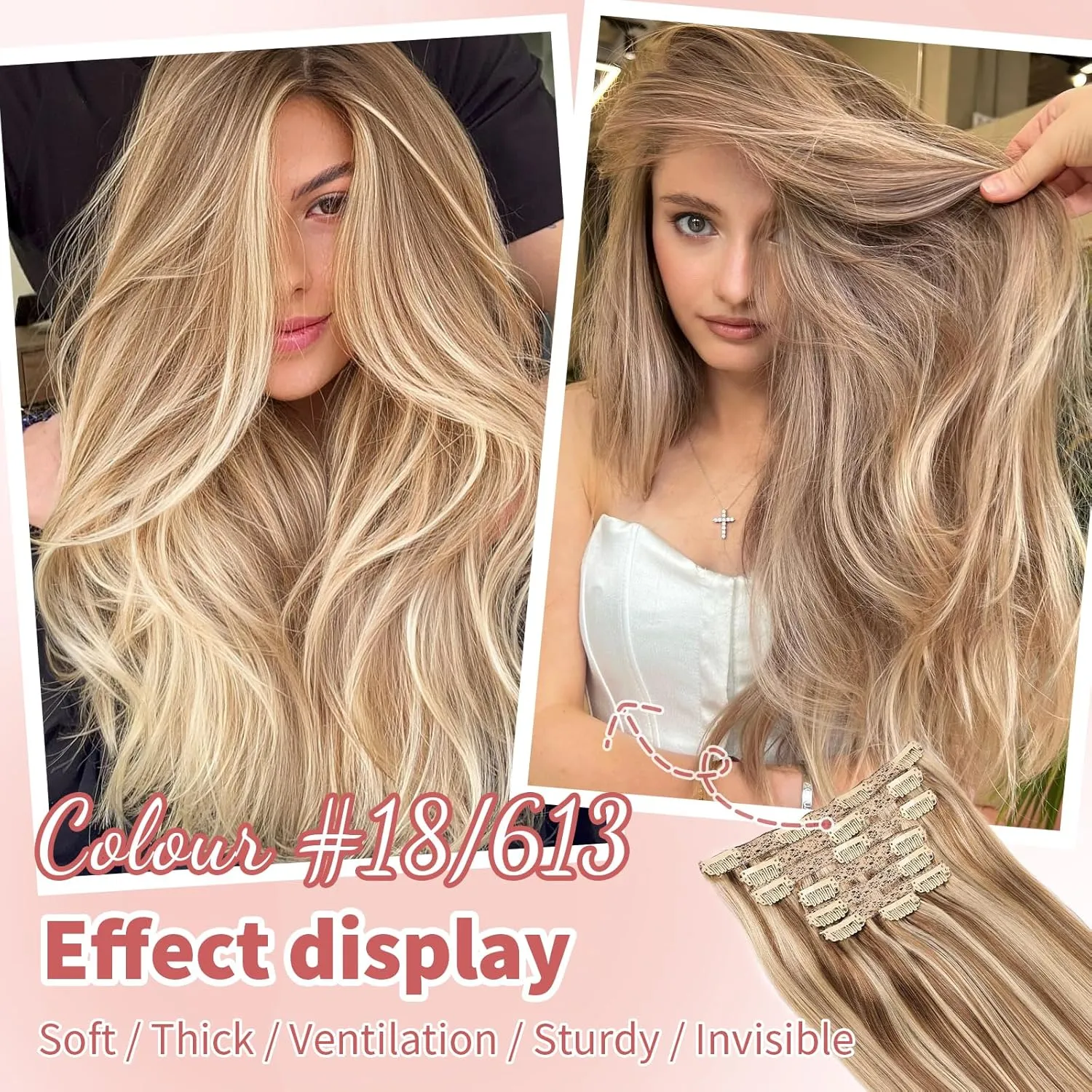 human hair clip in extensions Soft&Natural 120g 7pcs hair extensions real human hair clip insHair Straight&Invisible (14Inch, 18/613)