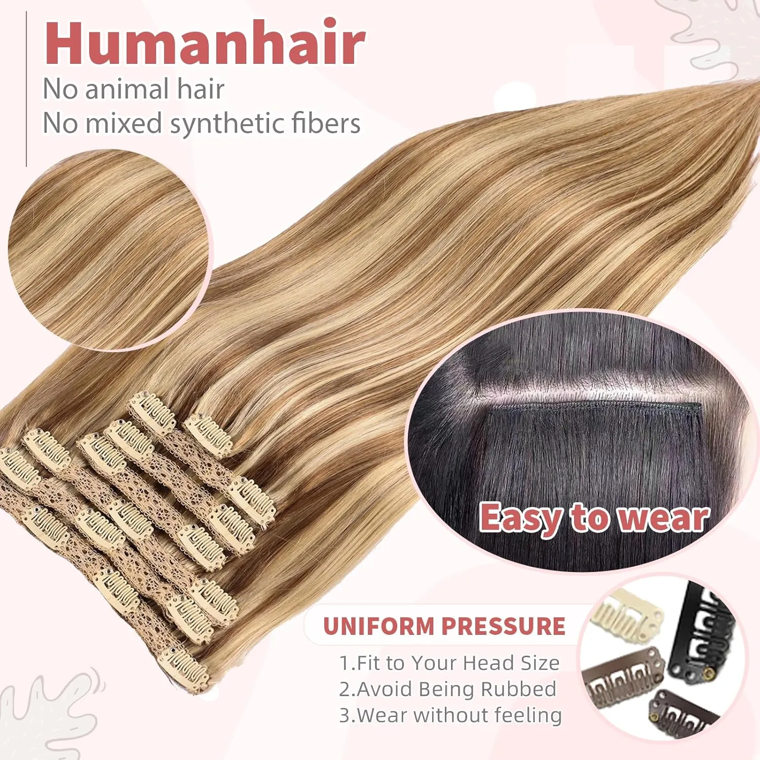 human hair clip in extensions Soft&Natural 120g 7pcs hair extensions real human hair clip insHair Straight&Invisible (14Inch, 18/613)