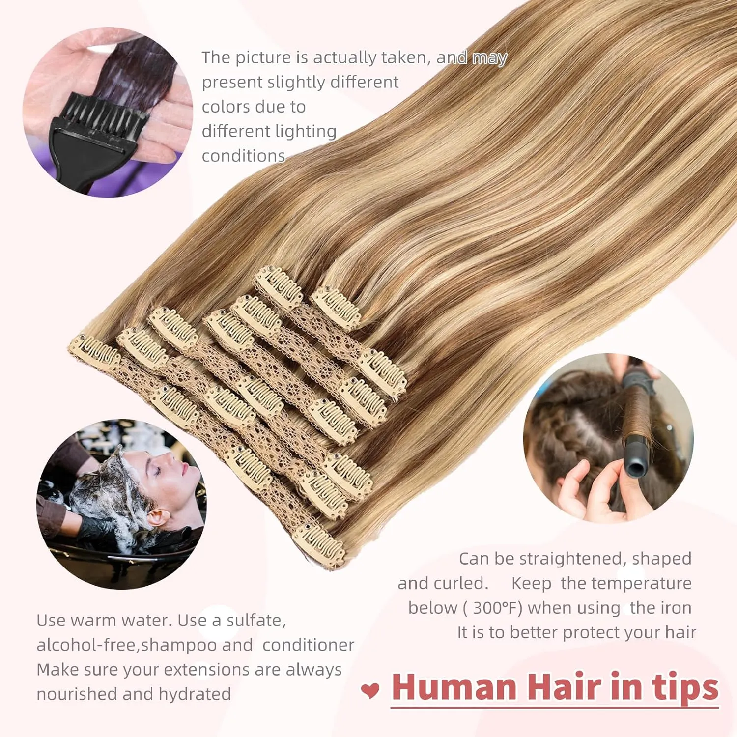 human hair clip in extensions Soft&Natural 120g 7pcs hair extensions real human hair clip insHair Straight&Invisible (14Inch, 18/613)