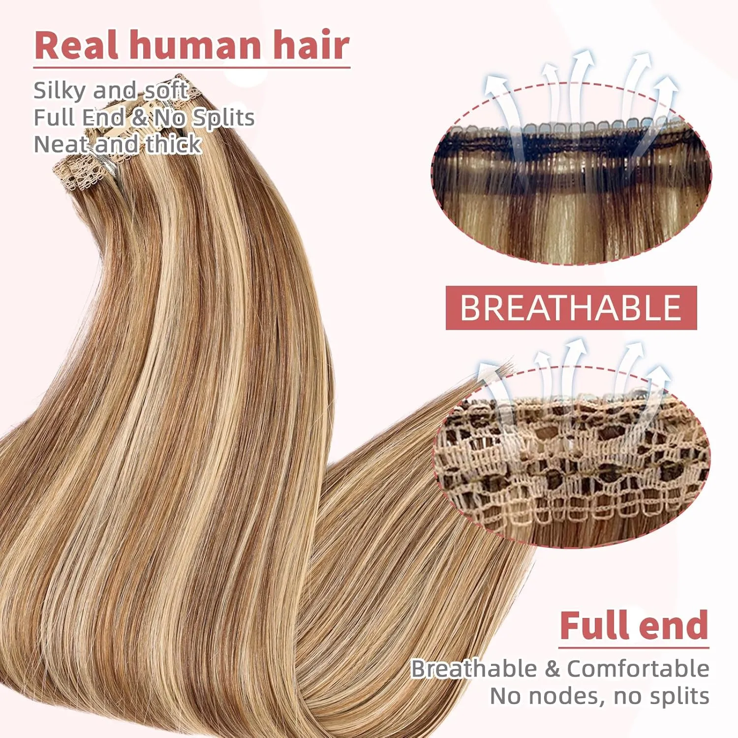 human hair clip in extensions Soft&Natural 120g 7pcs hair extensions real human hair clip insHair Straight&Invisible (14Inch, 18/613)