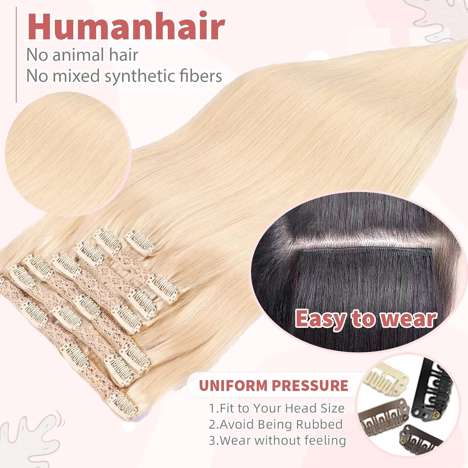 human hair clip in extensions,Soft&Natural clip in hair extensions real human hair 120g 7pcs Straight (14 Inch, #60 Blonde)