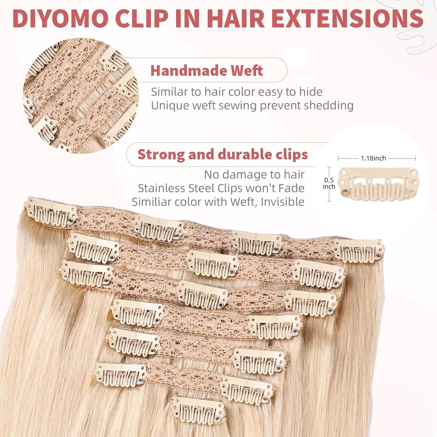 human hair clip in extensions,Soft&Natural clip in hair extensions real human hair 120g 7pcs Straight (14 Inch, #60 Blonde)