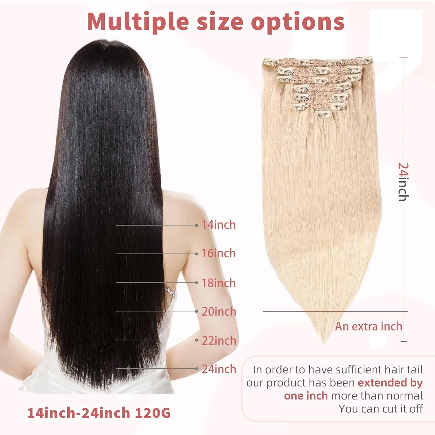 human hair clip in extensions,Soft&Natural clip in hair extensions real human hair 120g 7pcs Straight (14 Inch, #60 Blonde)
