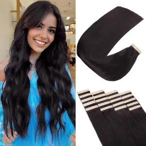 Human Hair Tape in Extensions, Natural Black Hair Extensions Real Human Hair 22 Inch 20pcs Remy Straight Tape ins Invisible Tape in Hair Extensions Human Hair (1B#,22 Inch)