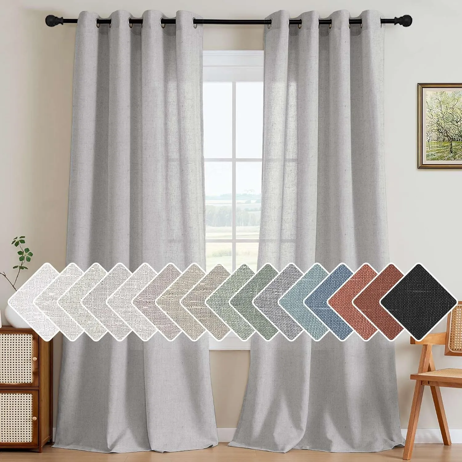 H.VERSAILTEX 2 Pack Ultra Luxurious Solid High Woven Linen Elegant Semi Sheer Curtains Nickel Grommet Breathable and Airy Drapes for Bedroom/Living Room - 52 by 96 Inch, Set 2 Panels, Dove