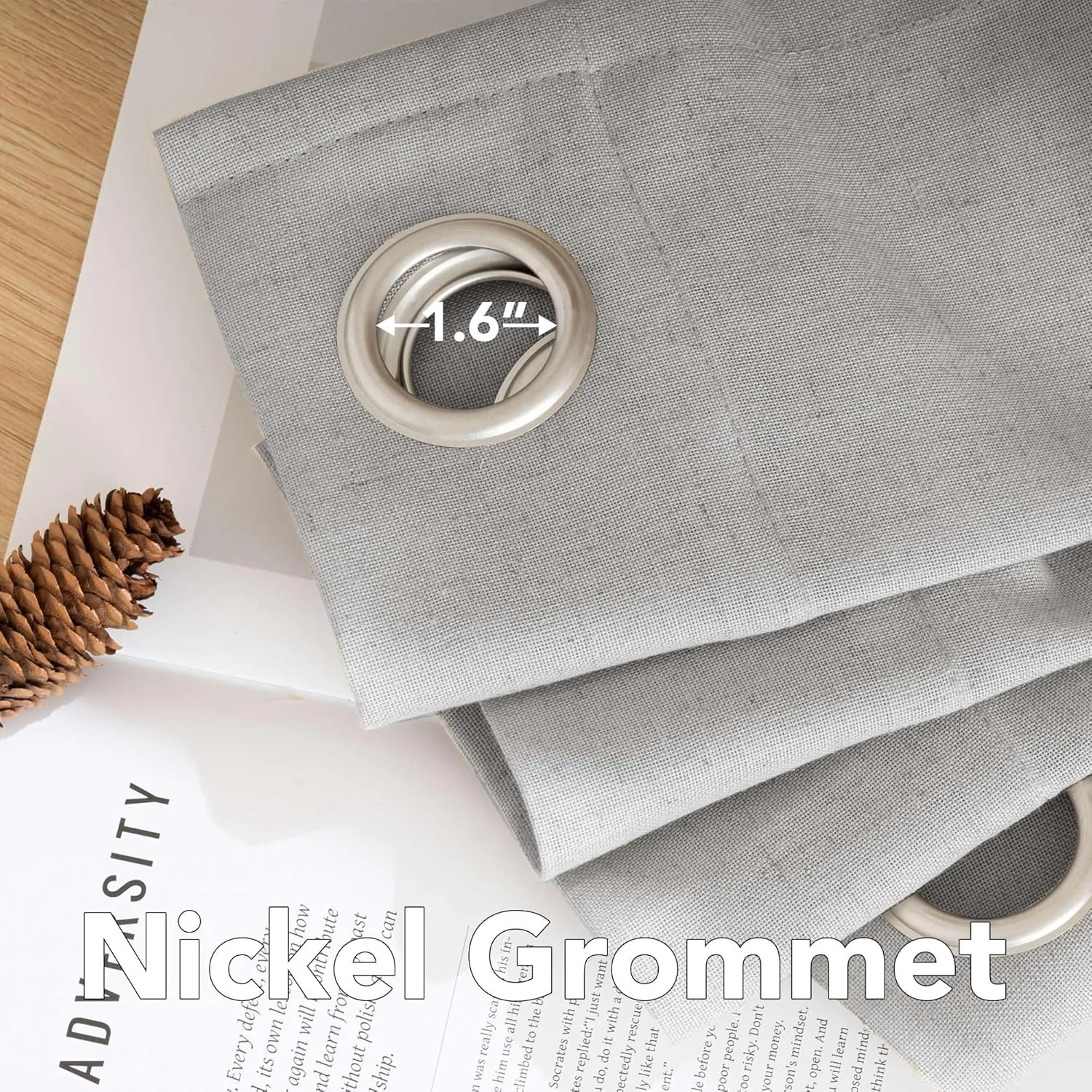H.VERSAILTEX 2 Pack Ultra Luxurious Solid High Woven Linen Elegant Semi Sheer Curtains Nickel Grommet Breathable and Airy Drapes for Bedroom/Living Room - 52 by 96 Inch, Set 2 Panels, Dove