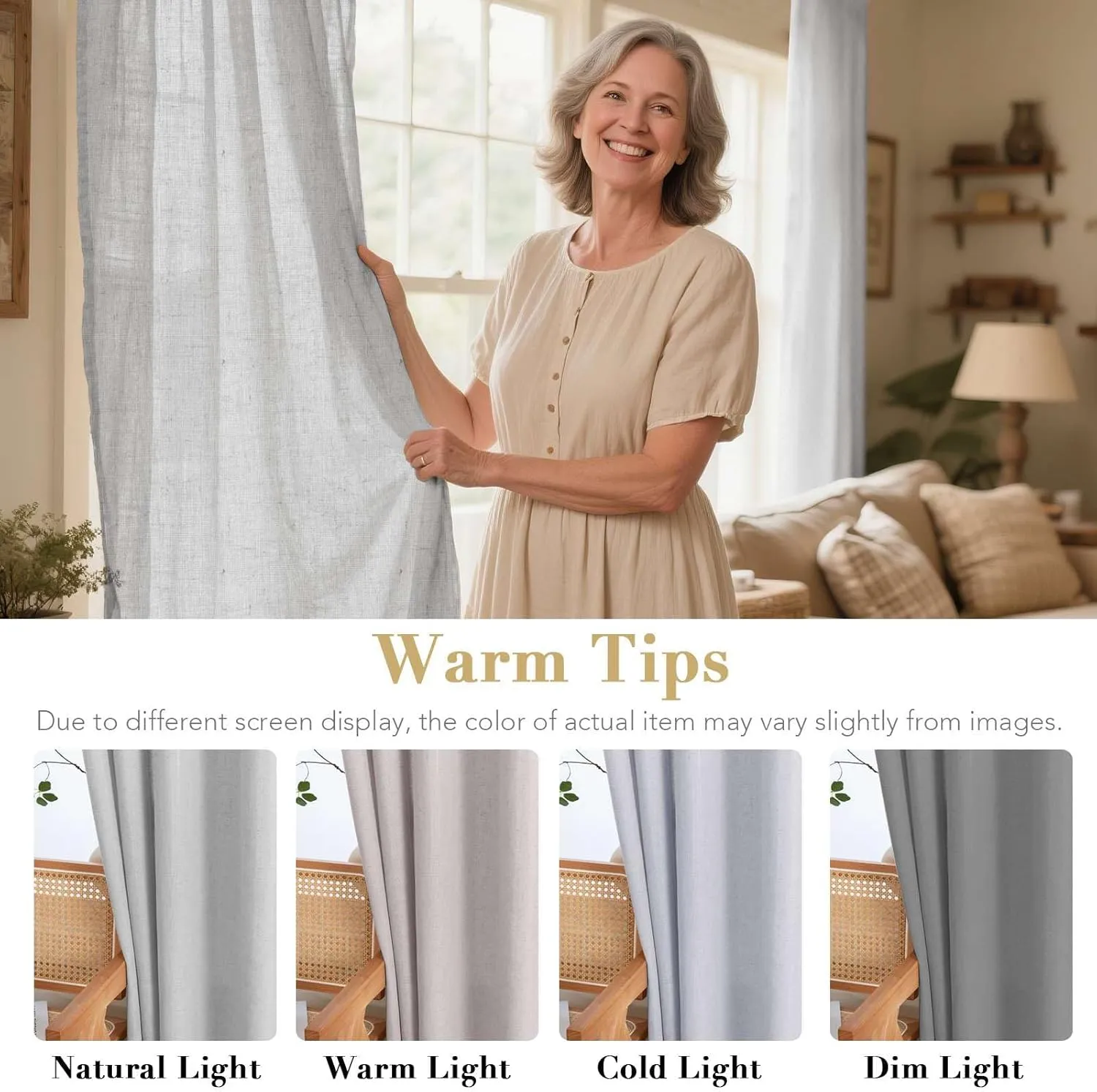 H.VERSAILTEX 2 Pack Ultra Luxurious Solid High Woven Linen Elegant Semi Sheer Curtains Nickel Grommet Breathable and Airy Drapes for Bedroom/Living Room - 52 by 96 Inch, Set 2 Panels, Dove